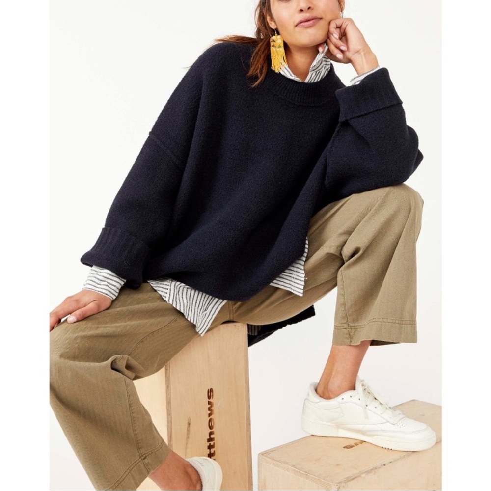 Free People Navy Crew Neck Sweater